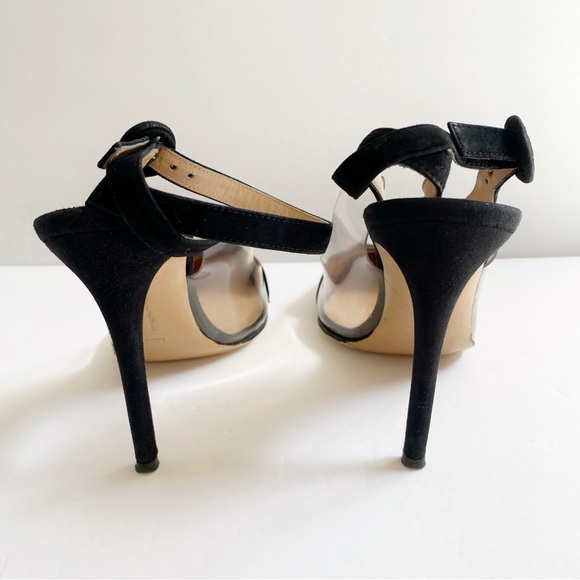 GIANVITO ROSSI CLEAR PLASTIC BLACK SUEDE SLINGBACK ANKLE STRAP POINTY TOE HEELS - Picture 5 of 13